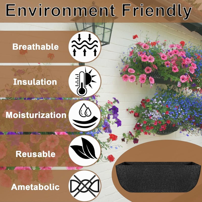 Incycall 2-Pack 36in Planter Liners - Breathable Felt Hanging Basket and Window Box Liners - Prevent Root Suffocation and Bird Damage - Black - Image 4